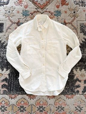 FOUR OBJECTS Work Shirt Herringbone white cream button down shirt Linen Cotton